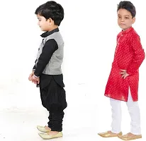 Stylish Art Silk Printed Ethnic Kurta Pajama With Dhoti Set For Boys Pack Of 2-thumb1