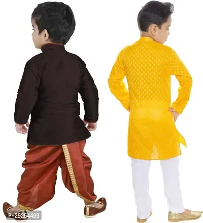 Stylish Art Silk Kurta Pajama Dhoti Ethnic Combo Set For Boys Pack Of 2-thumb2