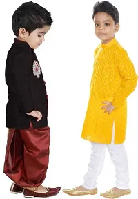 Stylish Art Silk Kurta Pajama Dhoti Ethnic Combo Set For Boys Pack Of 2-thumb2