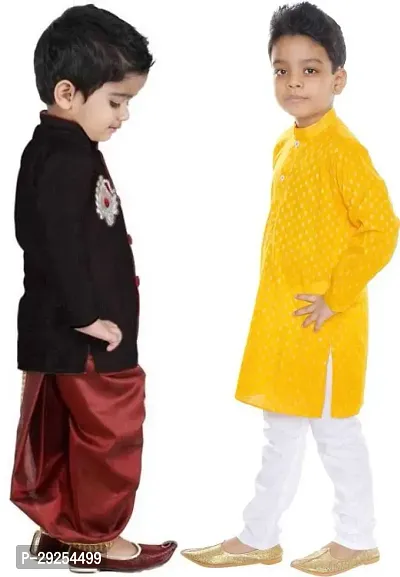 Stylish Art Silk Kurta Pajama Dhoti Ethnic Combo Set For Boys Pack Of 2-thumb3