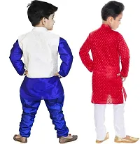 Stylish Art Silk Printed Ethnic Kurta Pajama With Dhoti Set For Boys Pack Of 2-thumb2