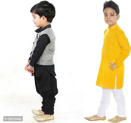 Stylish Art Silk Printed Ethnic Kurta Pajama With Dhoti Set For Boys Pack Of 2-thumb3