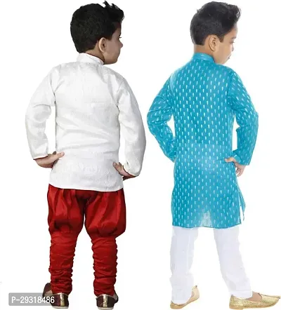 Stylish Art Silk Printed Ethnic Kurta Pajama With Dhoti Set For Boys Pack Of 2-thumb2