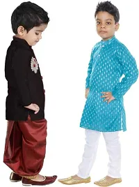 Stylish Art Silk Kurta Pajama Dhoti Ethnic Combo Set For Boys Pack Of 2-thumb1