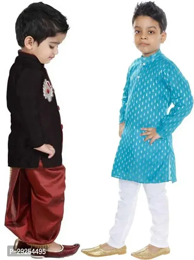 Stylish Art Silk Kurta Pajama Dhoti Ethnic Combo Set For Boys Pack Of 2-thumb2