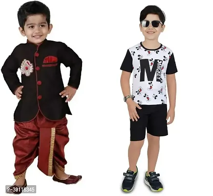 Stylish Multicoloured Cotton Blend Clothing Set For Boys Combo Of 2