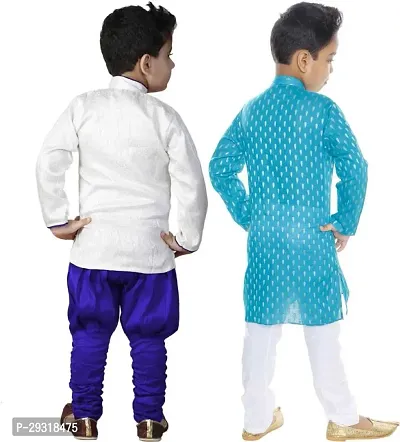 Stylish Art Silk Printed Ethnic Kurta Pajama With Dhoti Set For Boys Pack Of 2-thumb2