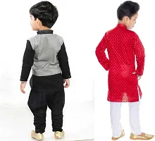 Stylish Art Silk Printed Ethnic Kurta Pajama With Dhoti Set For Boys Pack Of 2-thumb2