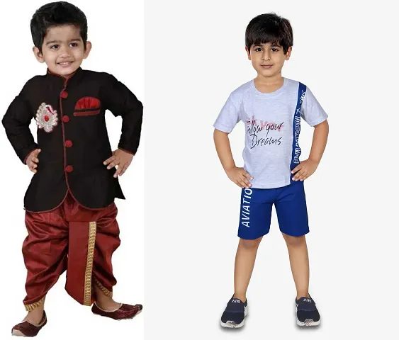 Stylish Blend Ethnic Clothing Set For Boys Combo Of 2