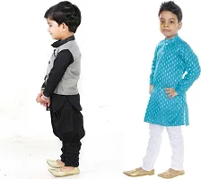 Stylish Art Silk Printed Ethnic Kurta Pajama With Dhoti Set For Boys Pack Of 2-thumb2