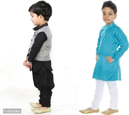 Stylish Art Silk Printed Ethnic Kurta Pajama With Dhoti Set For Boys Pack Of 2-thumb3