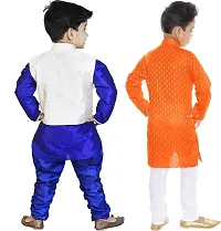 Stylish Art Silk Printed Ethnic Kurta Pajama With Dhoti Set For Boys Pack Of 2-thumb1