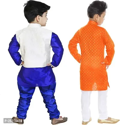 Stylish Art Silk Printed Ethnic Kurta Pajama With Dhoti Set For Boys Pack Of 2-thumb2