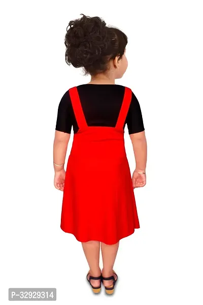 Stylish Red Cotton Blend Dungaree Frock For Girl-thumb3