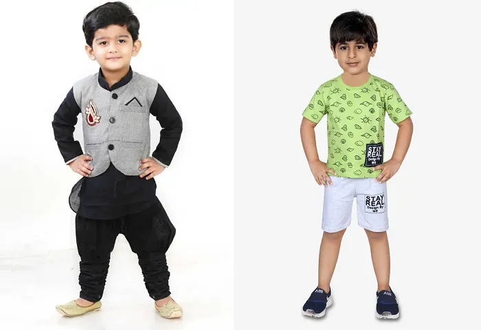 Stylish Blend Ethnic Clothing Set For Boys Combo Of 2