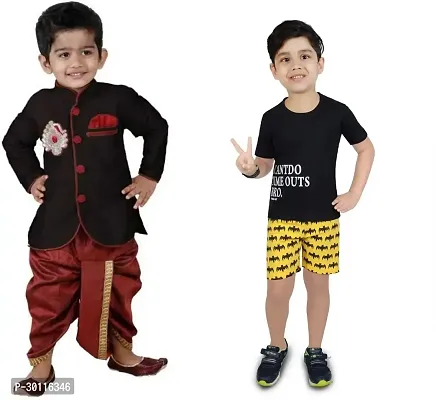 Stylish Multicoloured Cotton Blend Clothing Set For Boys Combo Of 2-thumb0