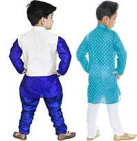 Stylish Art Silk Printed Ethnic Kurta Pajama With Dhoti Set For Boys Pack Of 2-thumb1