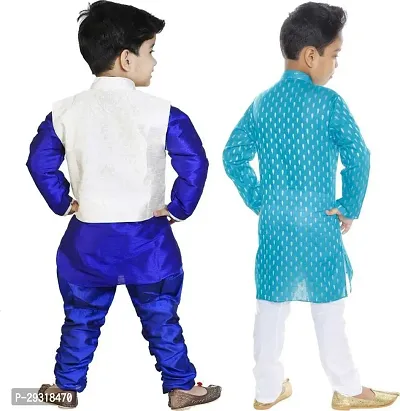 Stylish Art Silk Printed Ethnic Kurta Pajama With Dhoti Set For Boys Pack Of 2-thumb2