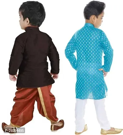 Stylish Art Silk Kurta Pajama Dhoti Ethnic Combo Set For Boys Pack Of 2-thumb3