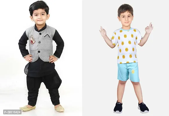 Stylish Multicoloured Cotton Blend Ethnic Clothing Set For Boys Combo Of 2