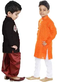 Stylish Art Silk Kurta Pajama Dhoti Ethnic Combo Set For Boys Pack Of 2-thumb1