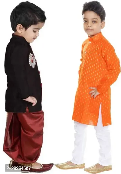 Stylish Art Silk Kurta Pajama Dhoti Ethnic Combo Set For Boys Pack Of 2-thumb2