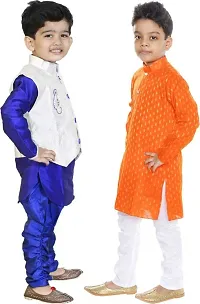 Stylish Art Silk Printed Ethnic Kurta Pajama With Dhoti Set For Boys Pack Of 2-thumb2