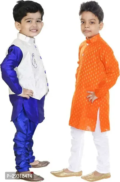 Stylish Art Silk Printed Ethnic Kurta Pajama With Dhoti Set For Boys Pack Of 2-thumb3