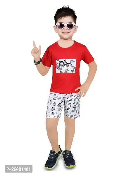 Fabulous Multicoloured Cotton Printed Tops With Shorts For Boys