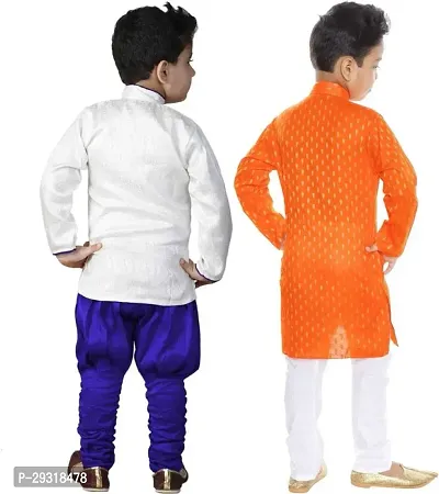 Stylish Art Silk Printed Ethnic Kurta Pajama With Dhoti Set For Boys Pack Of 2-thumb2