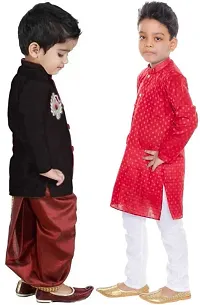 Stylish Art Silk Kurta Pajama Dhoti Ethnic Combo Set For Boys Pack Of 2-thumb1