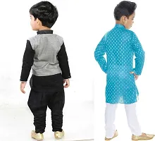 Stylish Art Silk Printed Ethnic Kurta Pajama With Dhoti Set For Boys Pack Of 2-thumb1