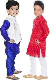 Stylish Art Silk Printed Ethnic Kurta Pajama With Dhoti Set For Boys Pack Of 2-thumb1