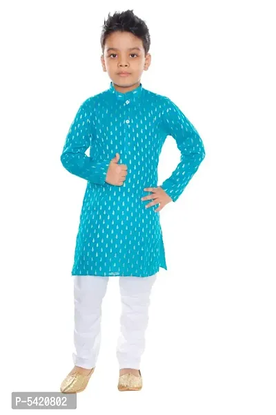 Stylish Cotton Turquoise Printed Kurta And Pajama Set For Boys-thumb0