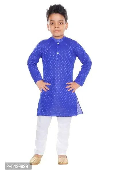 Elegant Blue Cotton Kurta And Pyjama Set For Boys-thumb0