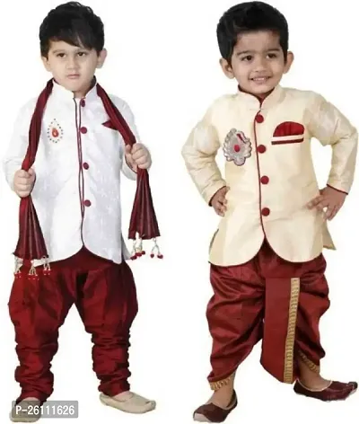 Boys Multicolor Art Silk Sherwanis Pack Of 2-thumb0