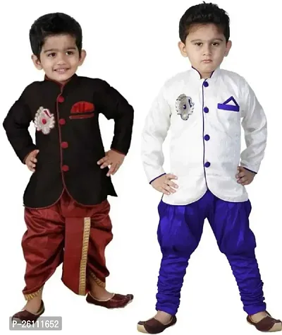 Boys Multicolor Art Silk Sherwanis Pack Of 2