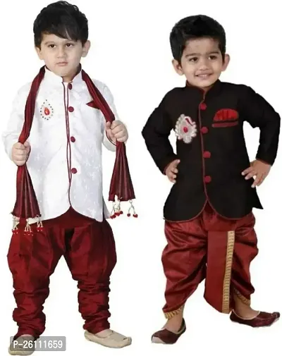 Boys Multicolor Art Silk Sherwanis Pack Of 2-thumb0