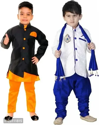 Boys Multicolor Art Silk Sherwanis Pack Of 2-thumb0