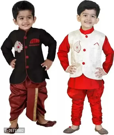 Boys Multicolor Art Silk Sherwanis Pack Of 2