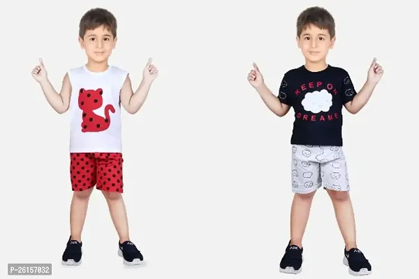 Boys Multicolor Top And Bottom Set (Pack Of 2)