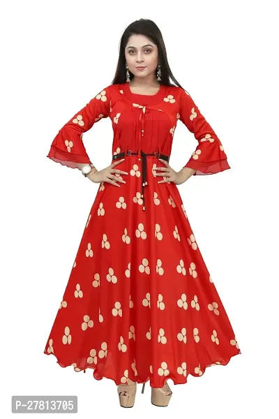 Girls Red Cotton Blend  Dresses