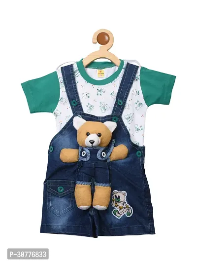 Fabulous Green Cotton Blend Printed Dungaree Set For Boys