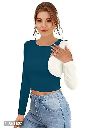 Sondarya Fashion World Women's Stylist Solid Long Sleeve Western Crop Top-thumb4