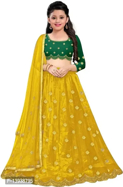 Alluring Green Taffeta Silk Printed Lehenga Cholis with Dupatta For Girls-thumb0