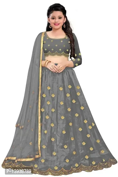 Alluring Grey Taffeta Silk Printed Lehenga Cholis with Dupatta For Girls-thumb0