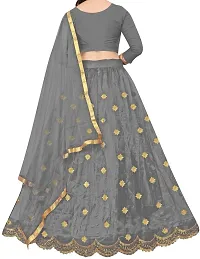 Alluring Grey Taffeta Silk Printed Lehenga Cholis with Dupatta For Girls-thumb1