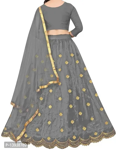 Alluring Grey Taffeta Silk Printed Lehenga Cholis with Dupatta For Girls-thumb2