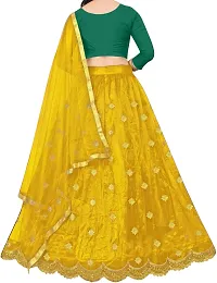 Alluring Green Taffeta Silk Printed Lehenga Cholis with Dupatta For Girls-thumb1