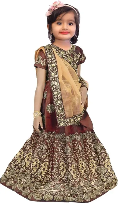 KRISHNAV ENTERPRISE Taffeta Silk Semi-Stitched Lehenga Choli for Girls